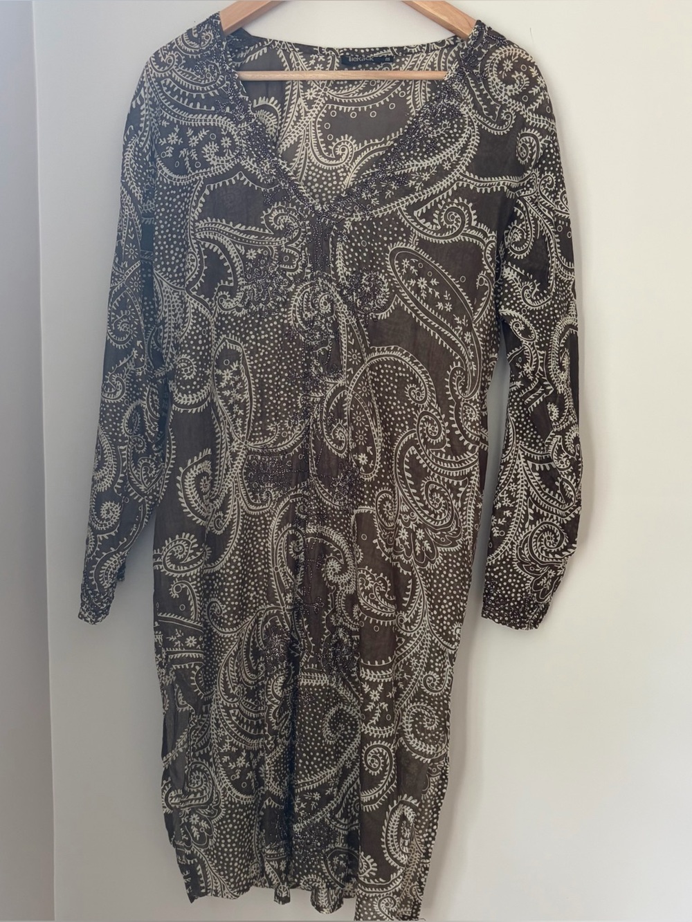 TIERACK brown and beige cotton cover up with embroidery